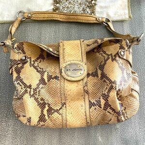 St.John Gold Purse snake brown tan 11.5” shoulder strap